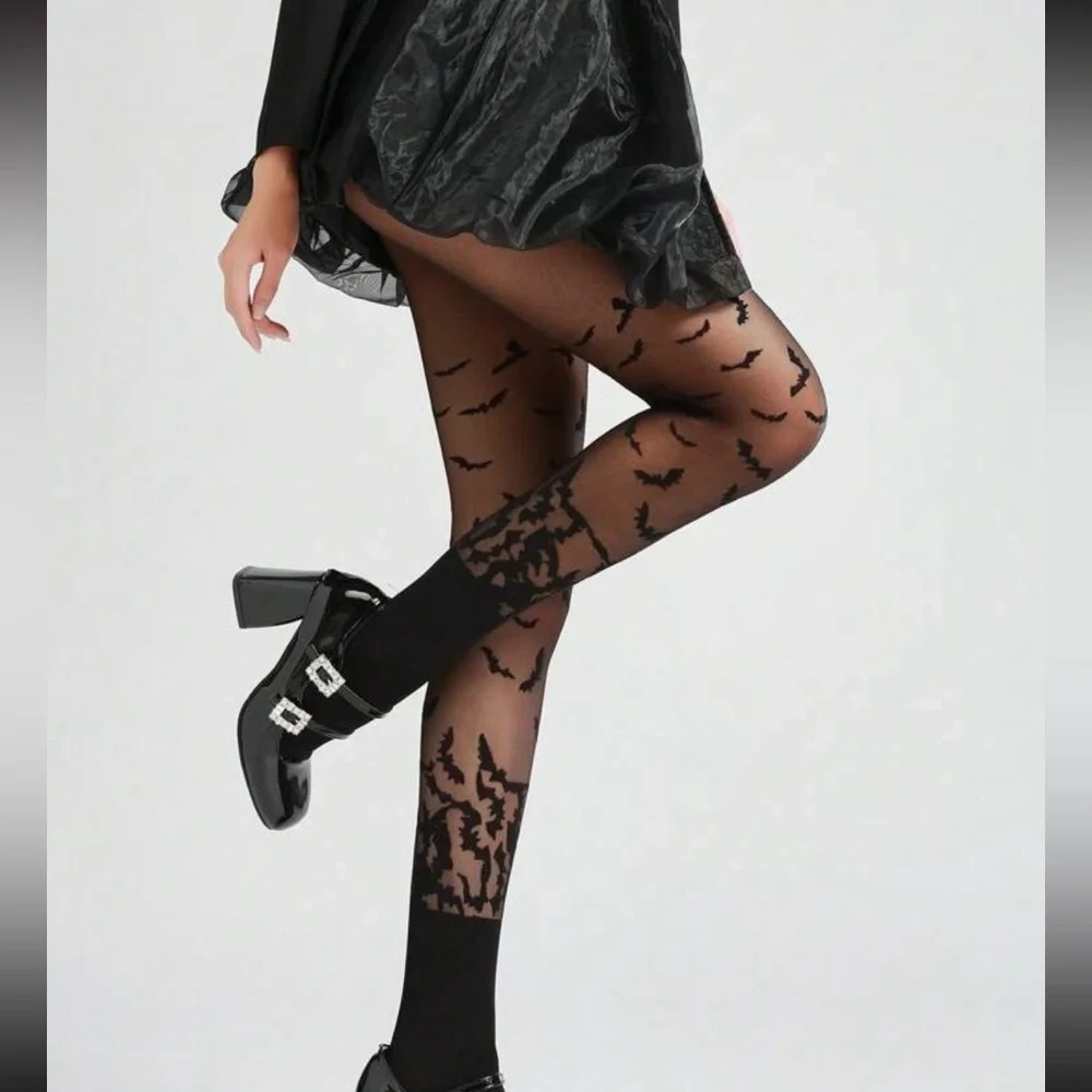 Black Bat Print Tights 🦇